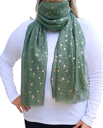 Rose Gold Galaxy Star Print Soft Cotton Mix Scarf