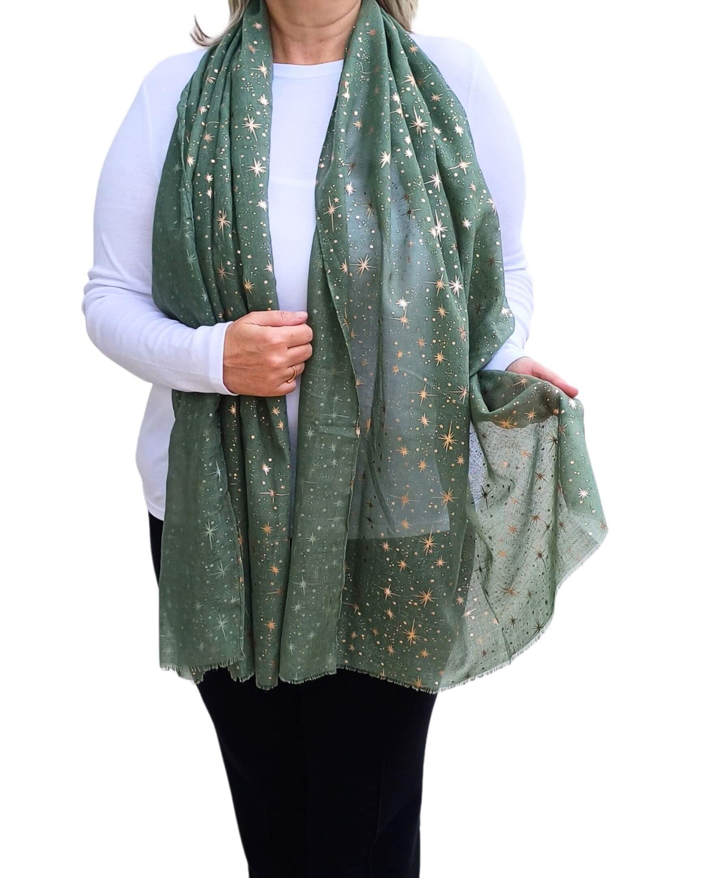 Rose Gold Galaxy Star Print Soft Cotton Mix Scarf