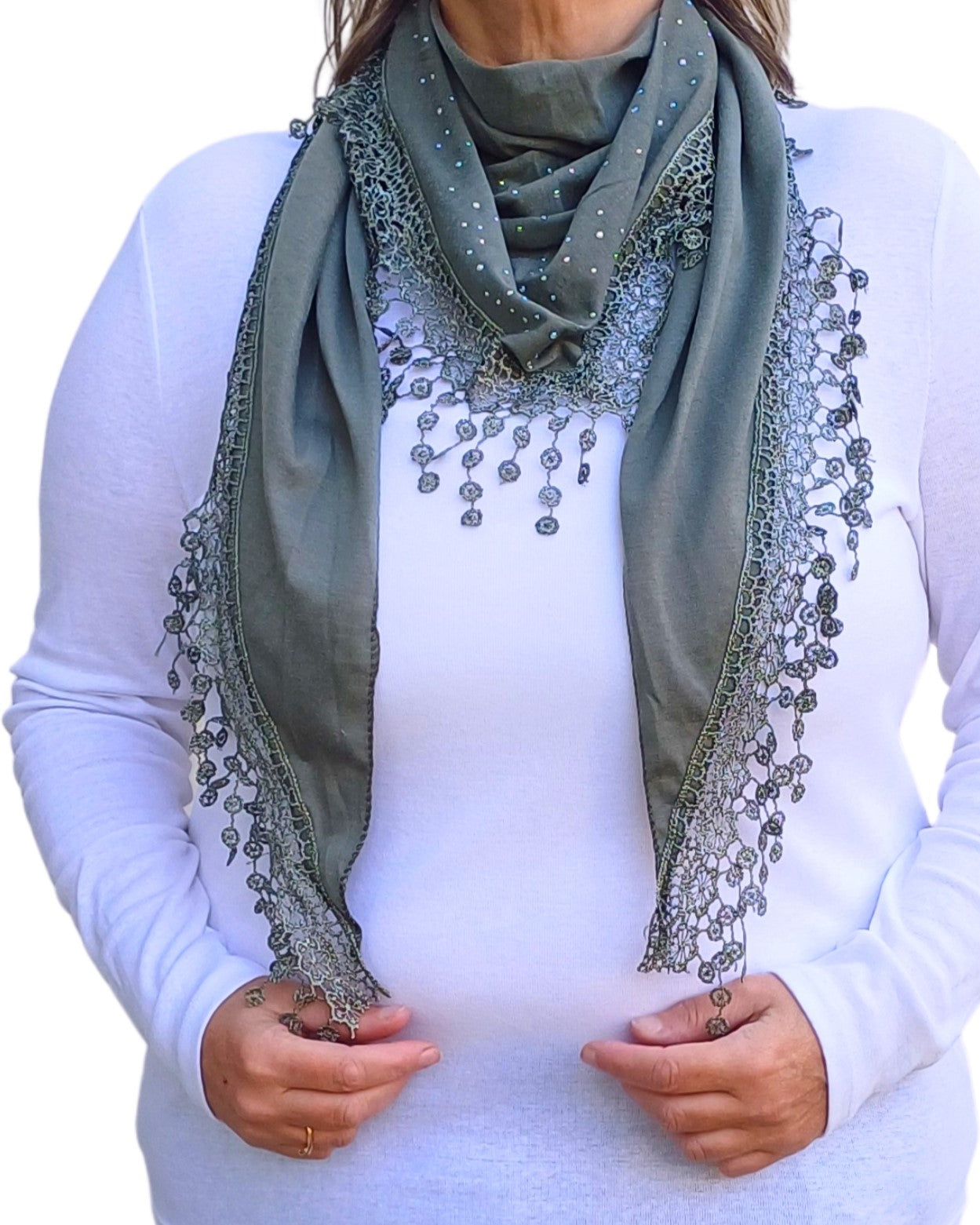 Lace-Edged Triangle Bling Scarf