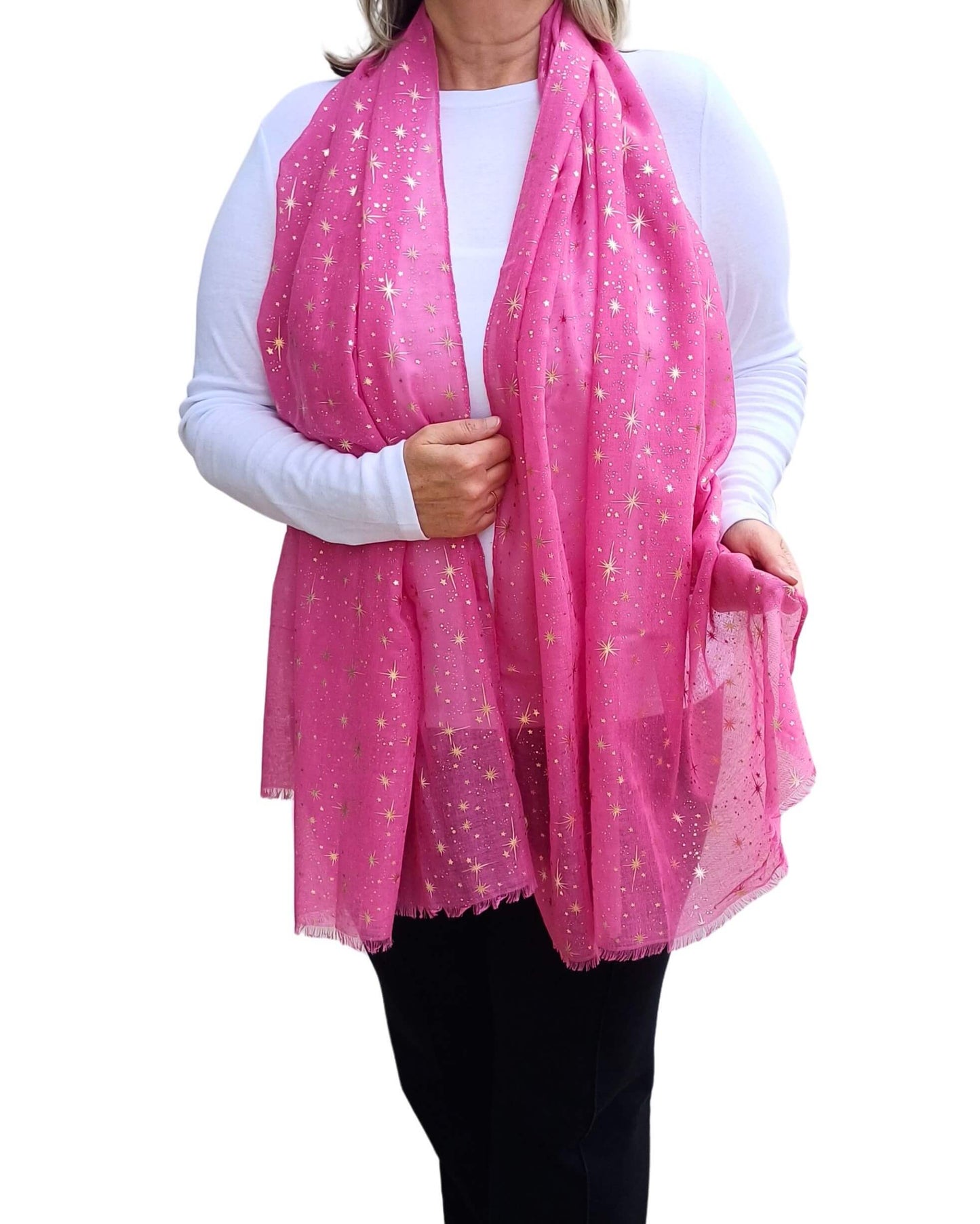 Rose Gold Galaxy Star Print Soft Cotton Mix Scarf