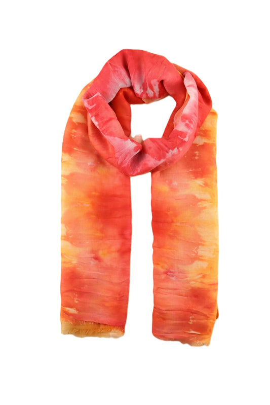 Tie Dye Stripe Print Frayed Scarf - tie-dye-stripe-print-frayed-scarf-Scarf