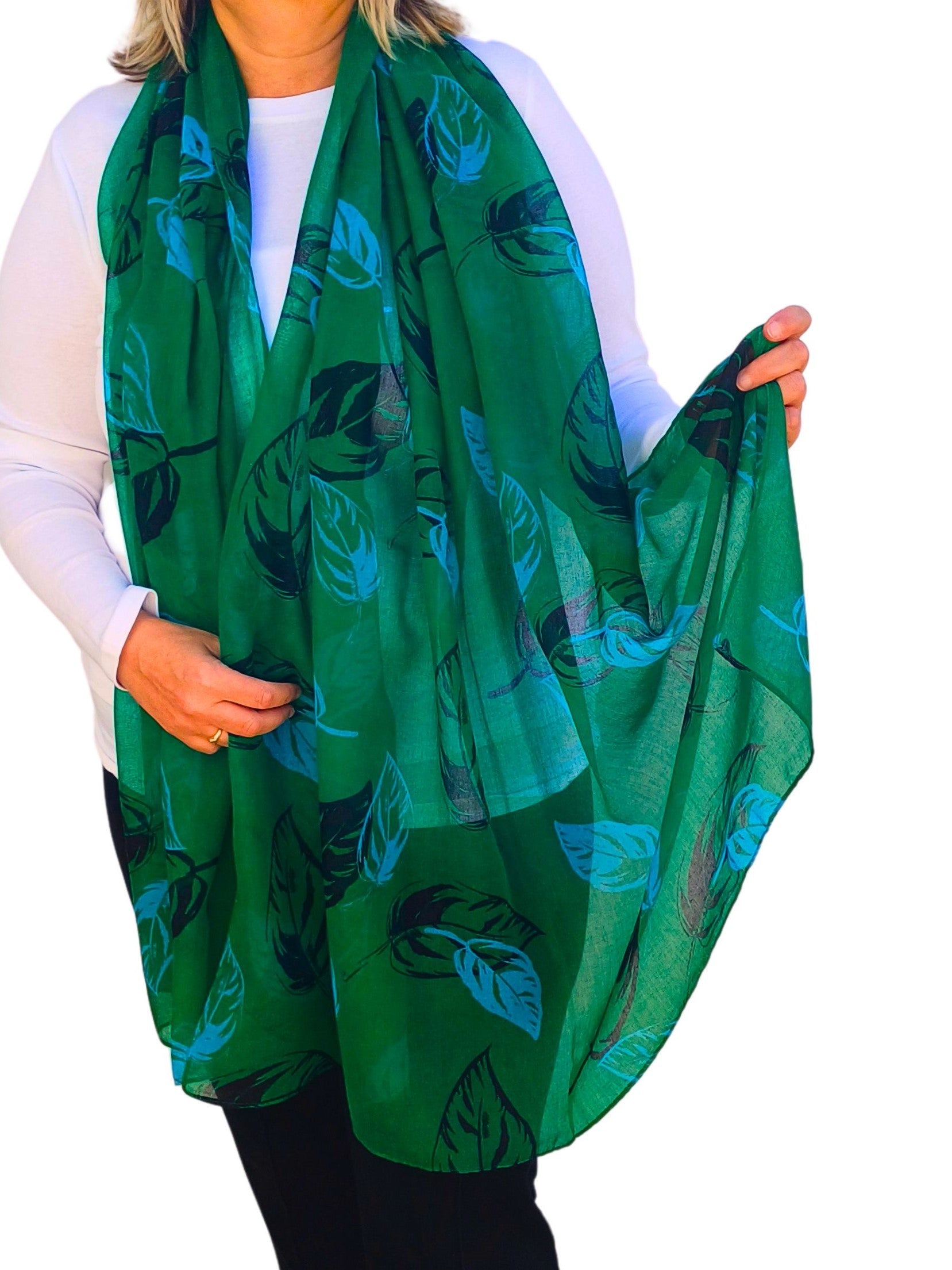 Giant Leaf Print Lightweight Scarf - giant-leaf-print-lightweight-scarf-Scarf