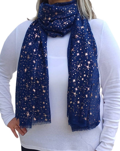 Rose Gold Galaxy Star Print Soft Cotton Mix Scarf