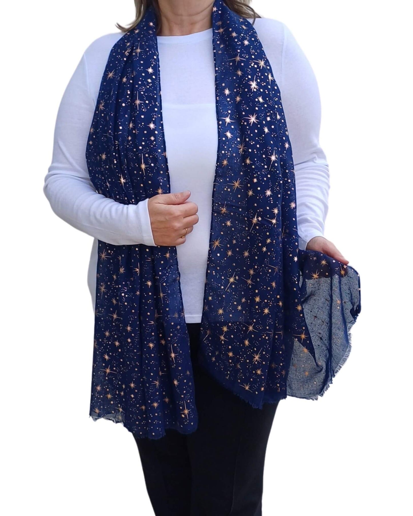 Rose Gold Galaxy Star Print Soft Cotton Mix Scarf