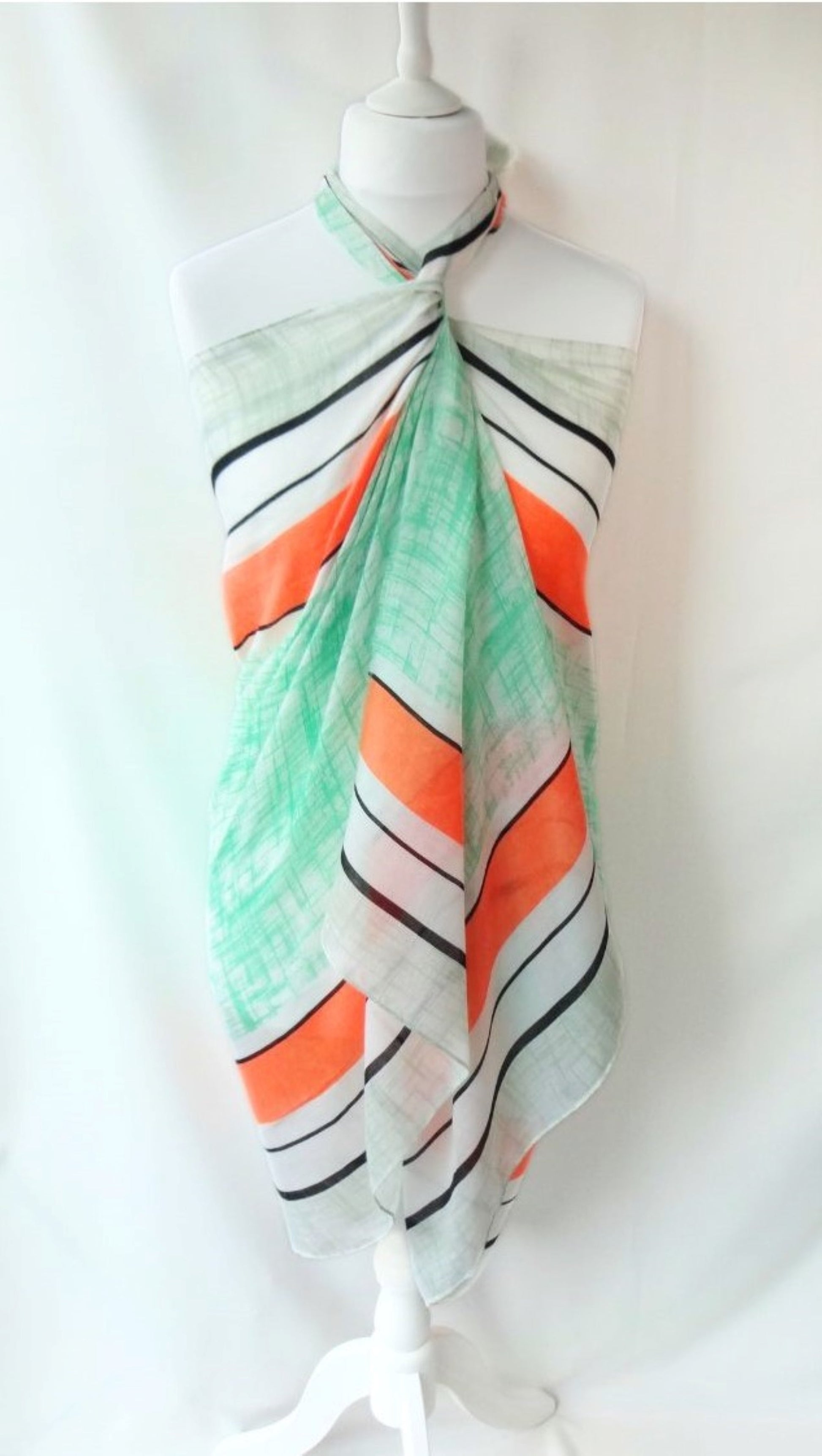 Orange Stripy Vibrant Colourful Super Soft Lightweight Sarong | Beach Cover-up | Holiday Dress - orange-stripy-vibrant-colourful-super-soft-lightweight-sarong-beach-cover-up-holiday-dress-Sarong