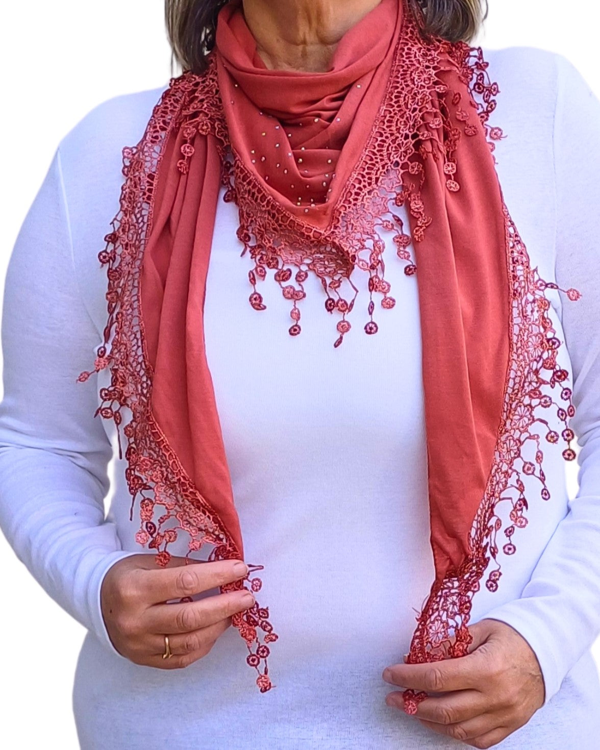 Lace-Edged Triangle Bling Scarf