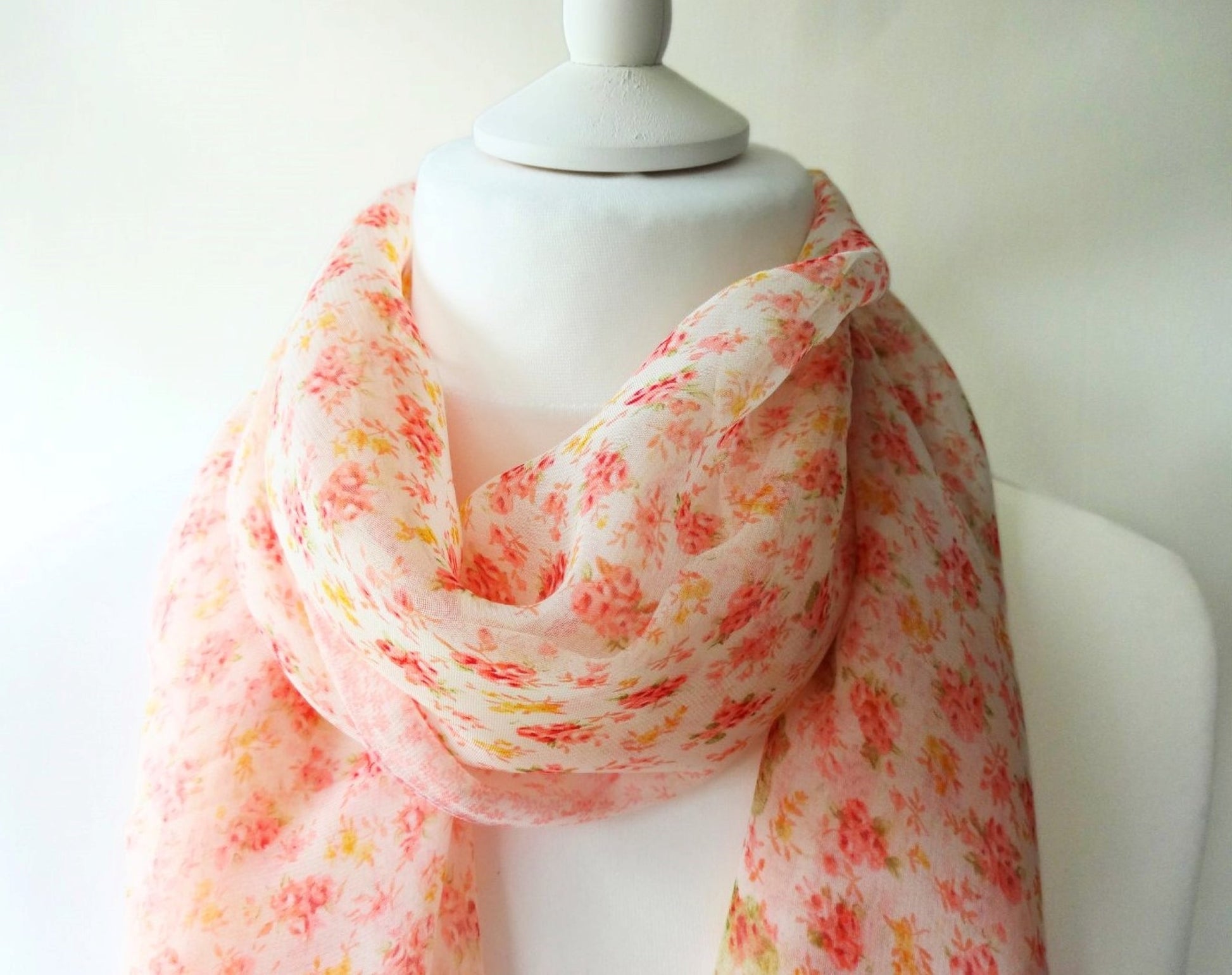 Ultra-lightweight Ditsy Flower Chiffon Scarf for Summer - copy-of-ultra-lightweight-classic-floral-chiffon-scarf-for-spring-and-summer-or-any-season-Scarf