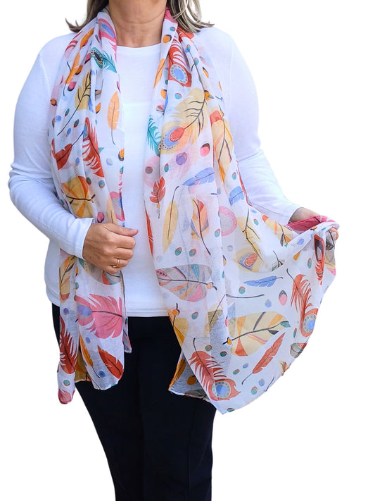 Large Feather Print Colourful Scarf