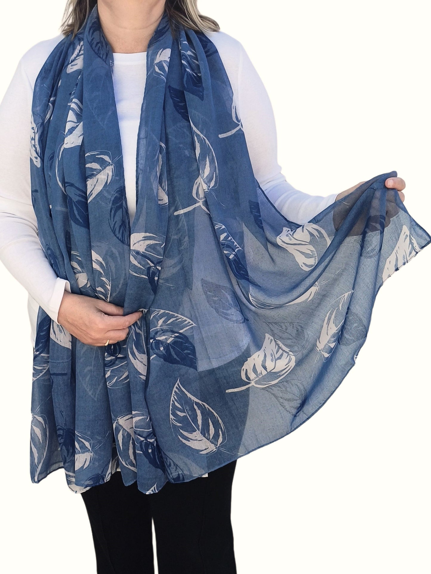 Giant Leaf Print Lightweight Scarf - giant-leaf-print-lightweight-scarf-Scarf